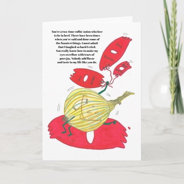 Beef and onion humourous birthday greeting card (Front)