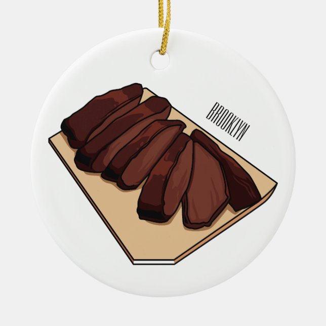 Beef brisket cartoon illustration  ceramic ornament (Front)
