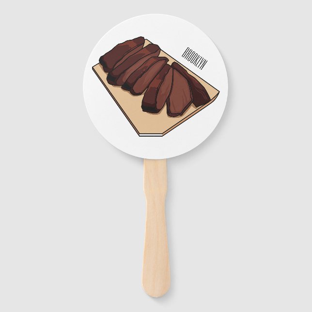 Beef brisket cartoon illustration hand fan (Front)
