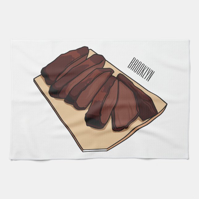 Beef brisket cartoon illustration  kitchen towel (Horizontal)