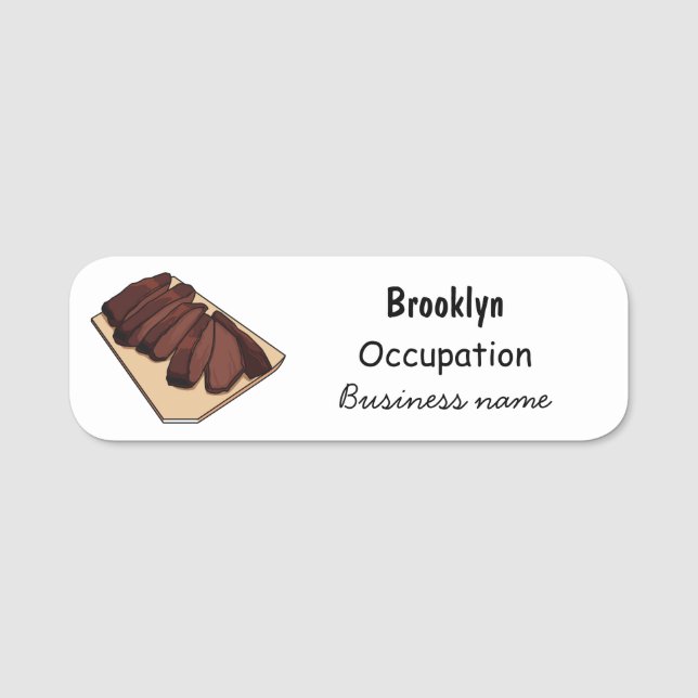 Beef brisket cartoon illustration name tag (Front)