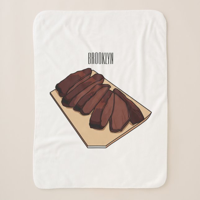 Beef brisket cartoon illustration sherpa blanket (Front)