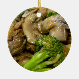 Beef, broccoli & mushroom stir fry ceramic ornament