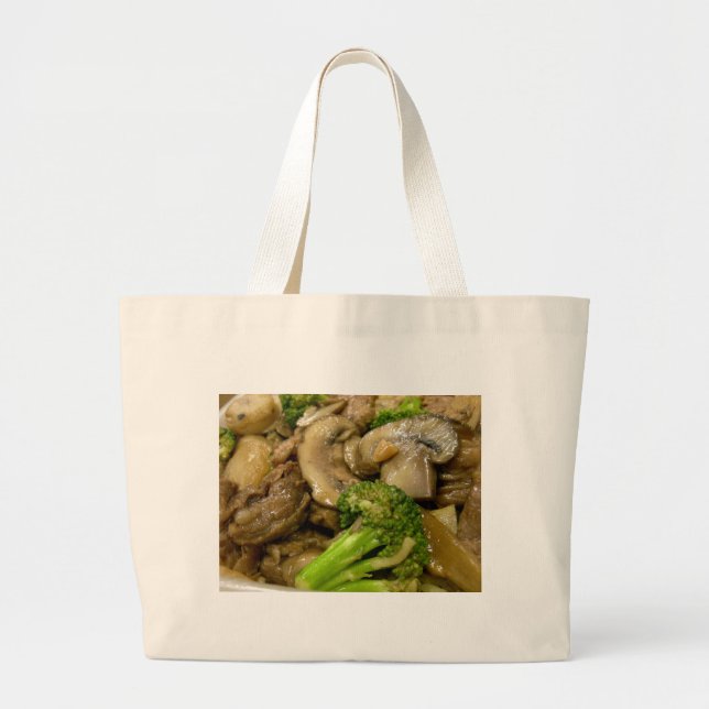 Beef, broccoli & mushroom stir fry large tote bag (Front)