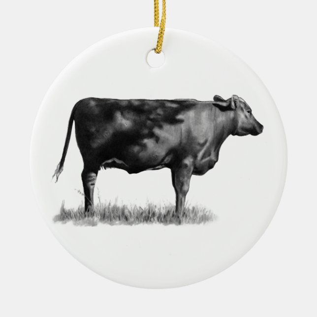 Beef Cow/Heifer in Pencil: Realism: Drawing Ceramic Ornament (Front)