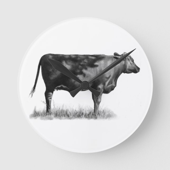 Beef Cow/Heifer in Pencil: Realism: Drawing Round Clock (Front)