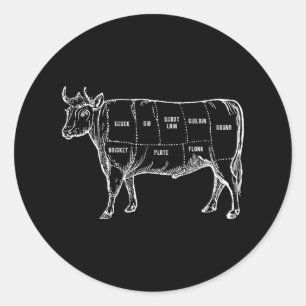 Beef Cuts Diagram Butcher Cow Bbq Meat Lover Gift  Classic Round Sticker