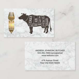 Beef Diagram    Gold Metallic Utensils Business Card