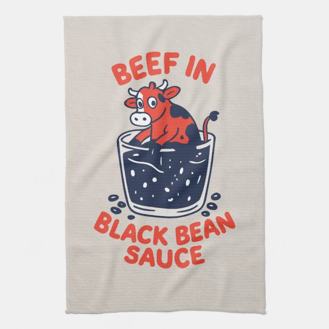 Beef in Black Bean Sauce Fun Design Kitchen Towel (Vertical)