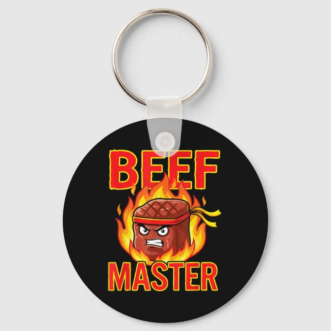 Beef Master Funny Steak Grilling Barbecue Keychain (Front)
