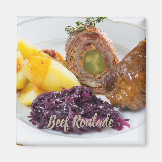 Beef Roulade with potatoes and red cabbage kitchen Magnet (Front)