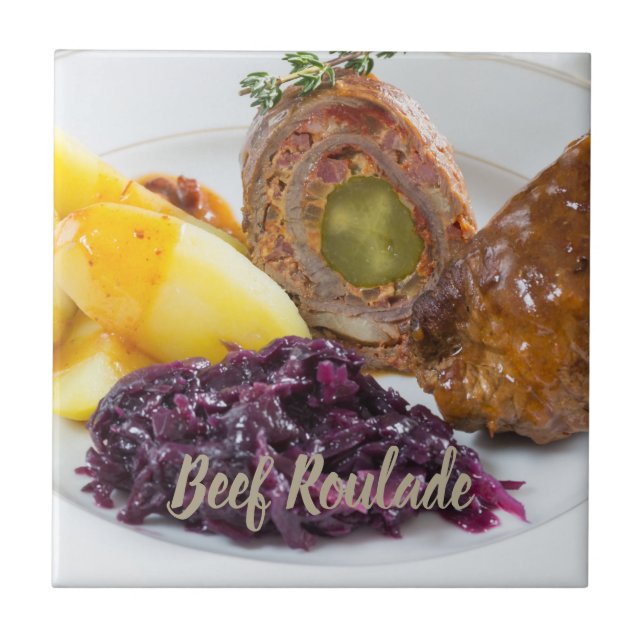 Beef Roulade with potatoes and red cabbage kitchen Tile (Front)