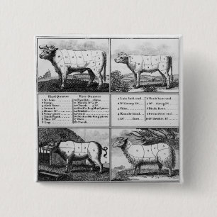 Beef, Veal, Pork, and Mutton Cuts, 1802 2 Inch Square Button