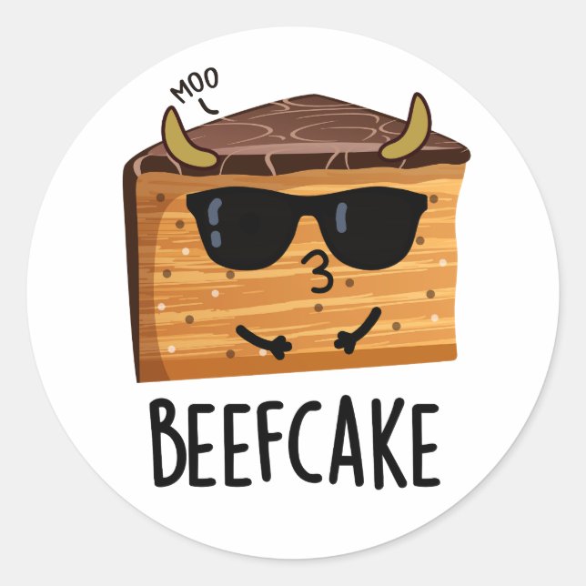 Beefcake Funny Cake Pun  Classic Round Sticker (Front)