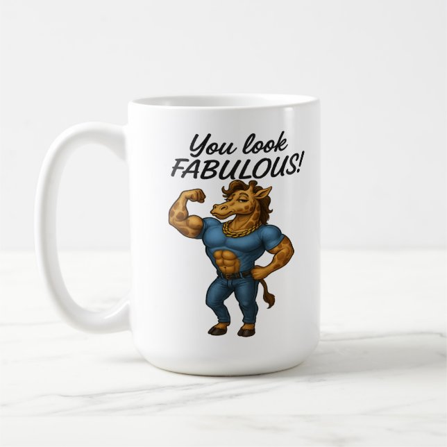 Beefcake Giraffe – Fabulous and Flexed Coffee Mug (Left)