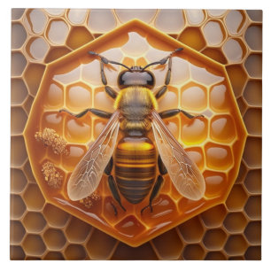 Beehive and Bee Ceramic Tile, Amber Color Tile