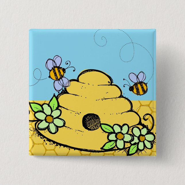 Beehive and Bees Button (Front)