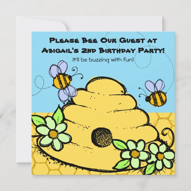 Beehive and Bees Customized  Birthday Invitations (Front)