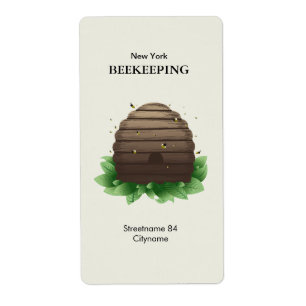 Beehive and bees on green leafs