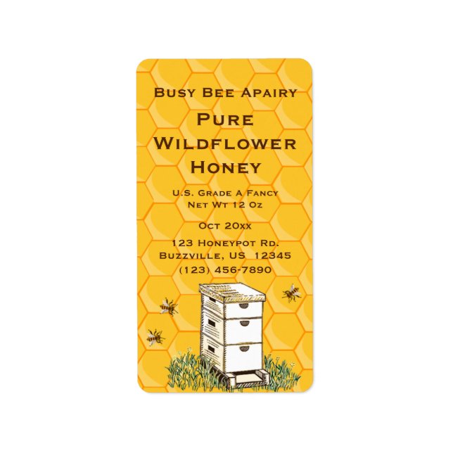 Beehive and Honeycomb Personalized Apiary Style 2 Label (Front)
