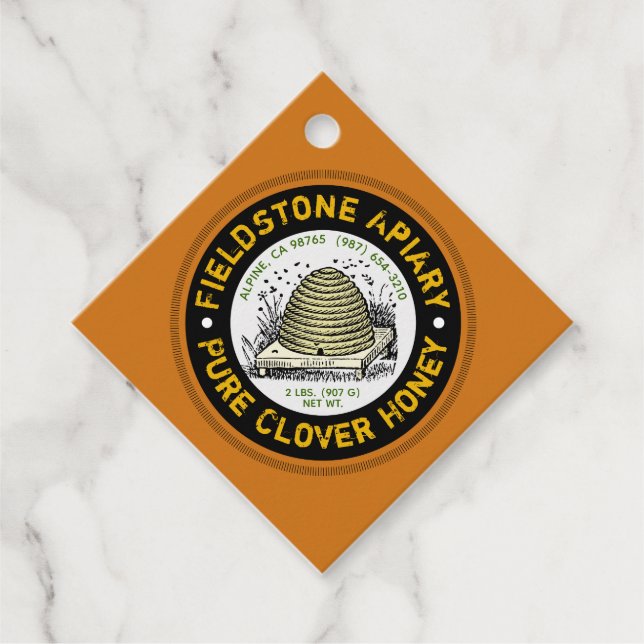 Beehive Apiary Name Dark Amber Hang Tag (Front)