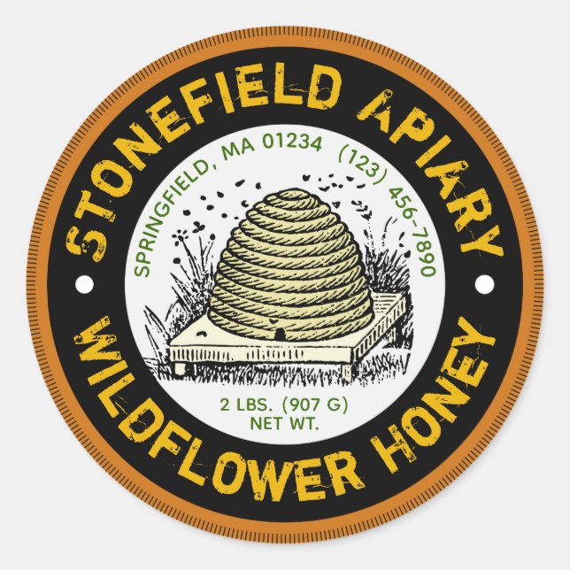 Beehive Apier Nom Sombre Ambre Stickers Jar (Devant)