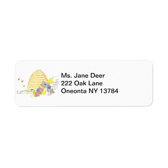 Beehive of Coiled Straw and Flowers Return Address Label