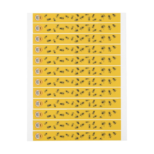 Beehive Tamper-proof Yellow Gold Honey Jar Labels (Sheet)