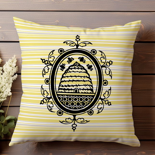 Beehive Yellow and Grey Geometric Throw Pillow (Creator Uploaded)