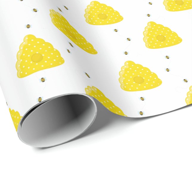 Beehives and Cute Honeybees | Any Background Wrapping Paper (Roll Corner)
