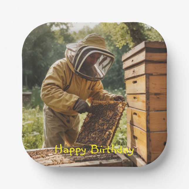 Beekeeper and Behive Paper Plate (Front)