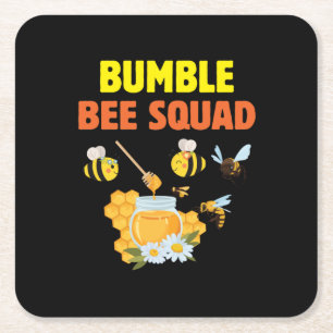 Beekeeper Art Bumble Bee Squad 2 Square Paper Coaster