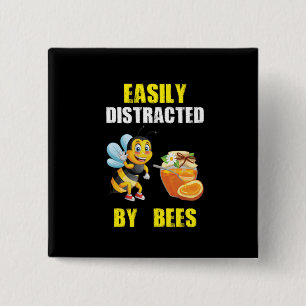 Beekeeper Art Easily Distracted By Bees 2 Inch Square Button