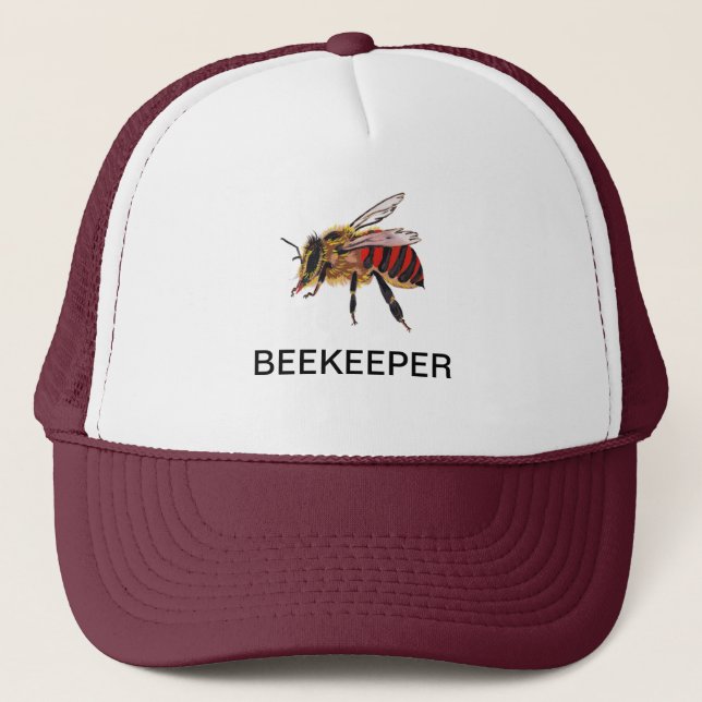 BEEKEEPER BEE LOGO. PERSONALIZE WITH NAME / APIARY TRUCKER HAT (Front)
