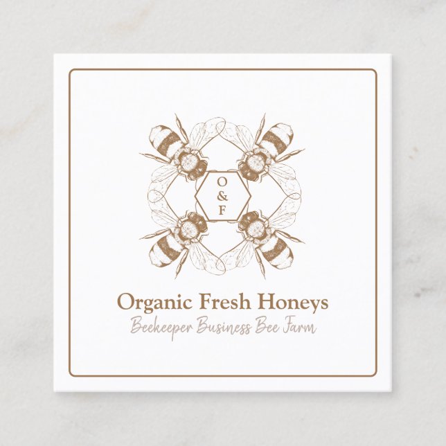 Beekeeper Bees Rustic Honeycomb Farm Apiary Square Business Card (Front)