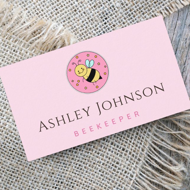Beekeeper Cute Honey Bee Icon Girly Pink Minimal   Business Card (Creator Uploaded)