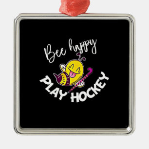 Beekeeper Gift Bee Happy Play Hockey Metal Ornament