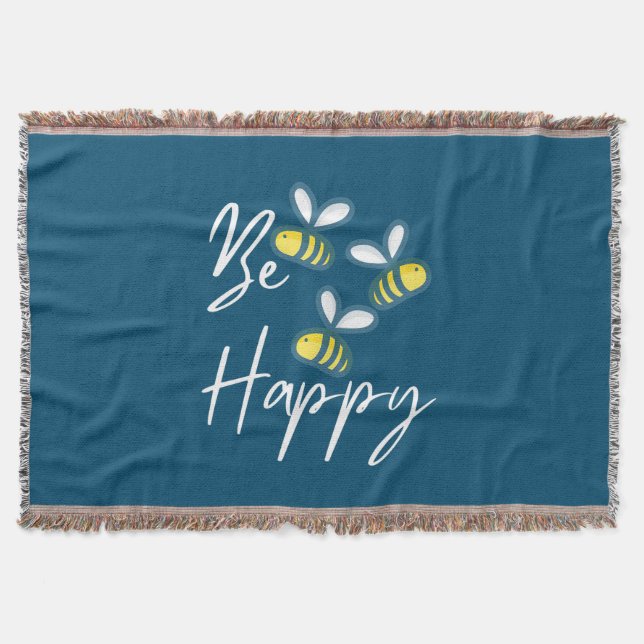 Beekeeper Gift | Beekeeper Be Happy Throw Blanket (Front)