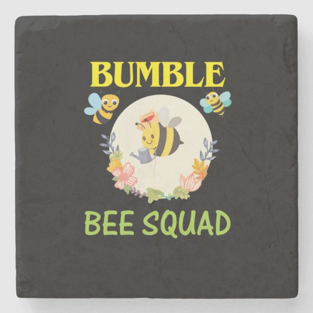 Beekeeper Gift | Bumble Bee Squad Stone Coaster (Front)
