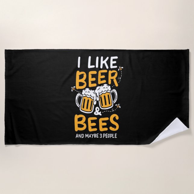 Beekeeper Gift | I Like Beer And Bees Beach Towel (Front)