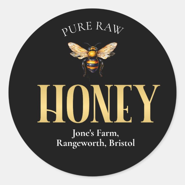 Beekeeper Gold Honey Stickers –Classic Round Honey (Devant)