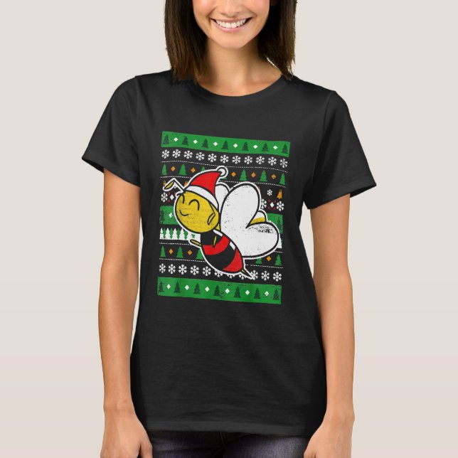 Beekeeper Honeybee Ugly Christmas Bee T-Shirt (Front)