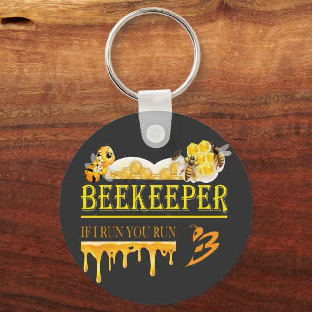 Beekeeper – If I run, you run – Bee – Beekeeping  Keychain (Back)