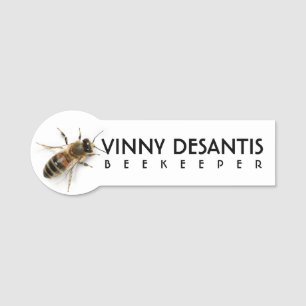 BEEKEEPER NAME BADGE with honeybee bee photo