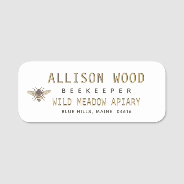 BEEKEEPER NAME TAG with Honeybee (Front)