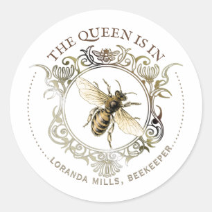 Beekeeper Queen Bee Ornate Frame Emblem Bookplate Classic Round Sticker