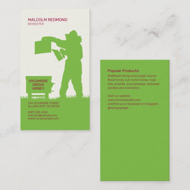 Beekeeper Silhouette Grass Green Business Card (Front/Back)
