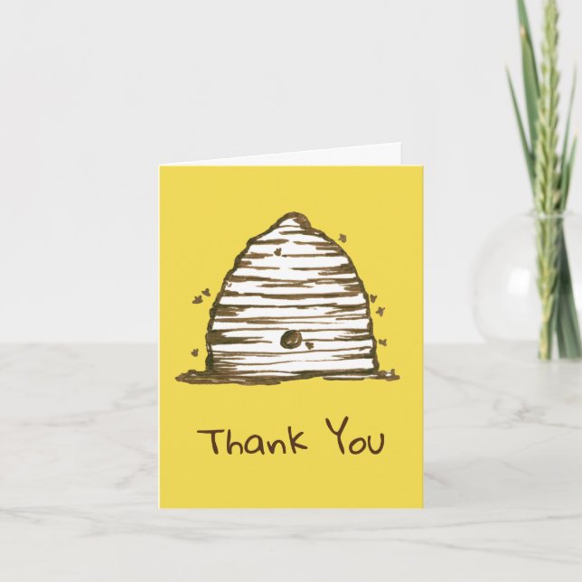 Beekeeper Thank You Honey Bee Skep Yellow Card (Front)