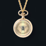 Beekeeper's Gold 100% PURE MADE BY BEES Honey Bee Watch<br><div class="desc">Vintage honeybee illustration on a metallic gold gradient background looks stunning on this beautiful gold metal wristwatch. Great for promoting your apiary name and honey products !</div>