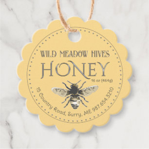 Beekeeper's Metallic Gold Text Honey Tag with Bee